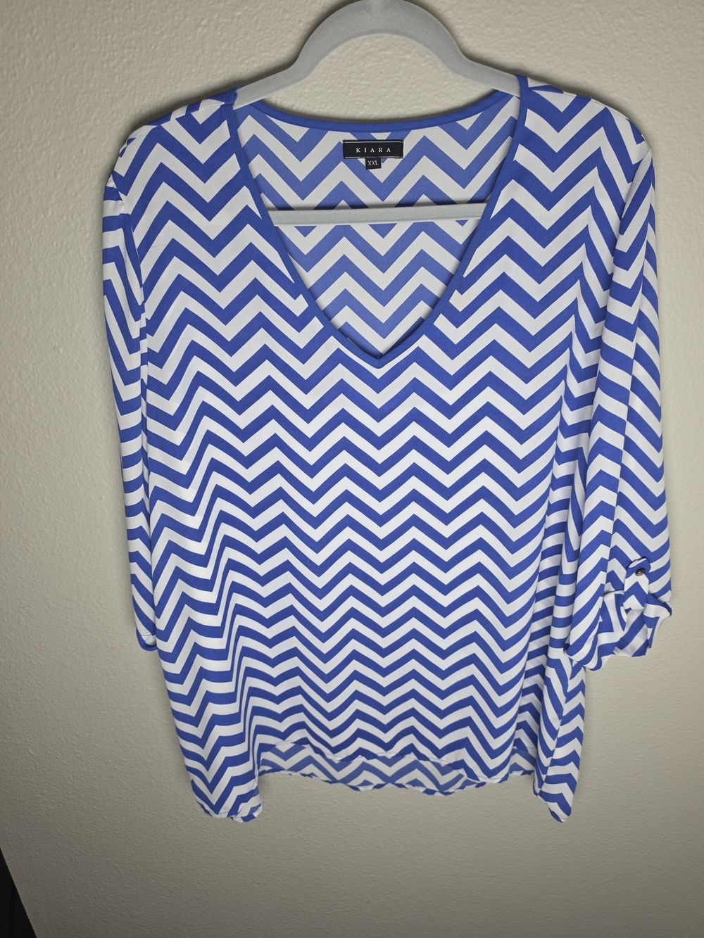 Kiara Royal Blue Chevron V-Neck Blouse
